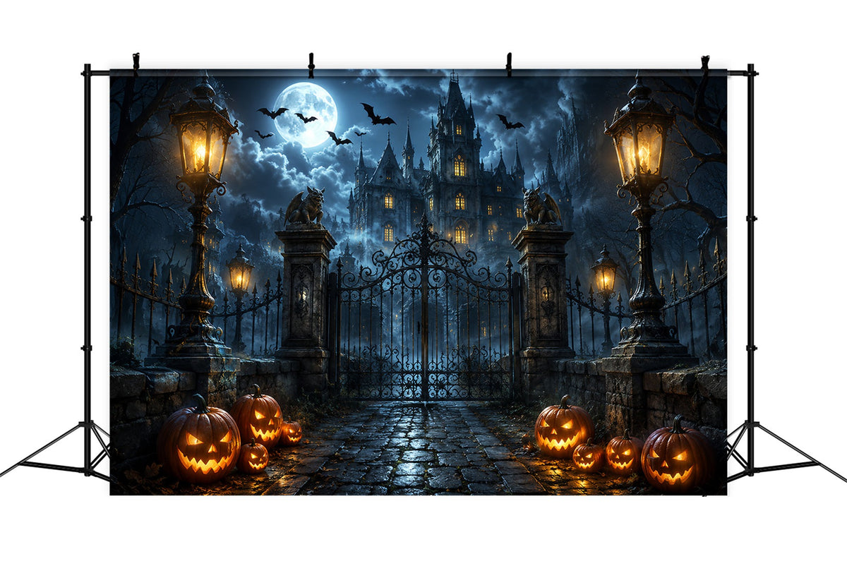 Décor Photographique D'Halloween Château Gothique Porte De Citrouilles Décor Effrayant D'Halloween ZTT67-12