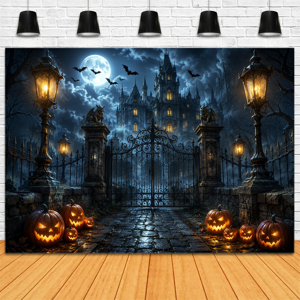 Décor Photographique D'Halloween Château Gothique Porte De Citrouilles Décor Effrayant D'Halloween ZTT67-12