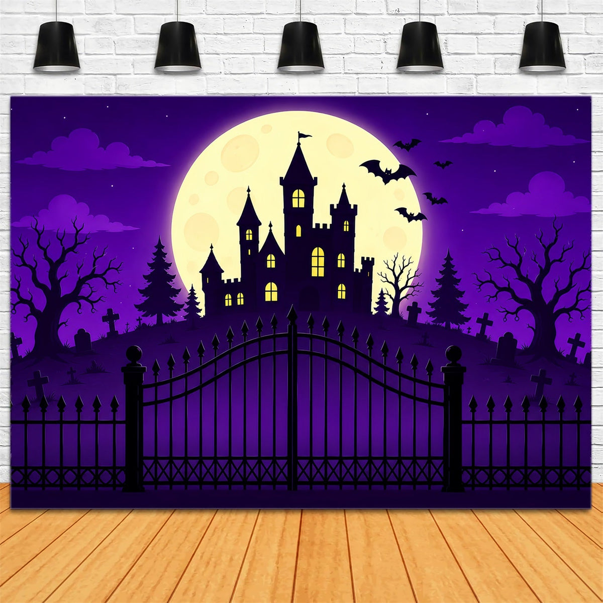 Idées De Décors D'Halloween À Faire Soi-Même Château Et Lune Violette Décor D'Halloween Violet ZTT67-14