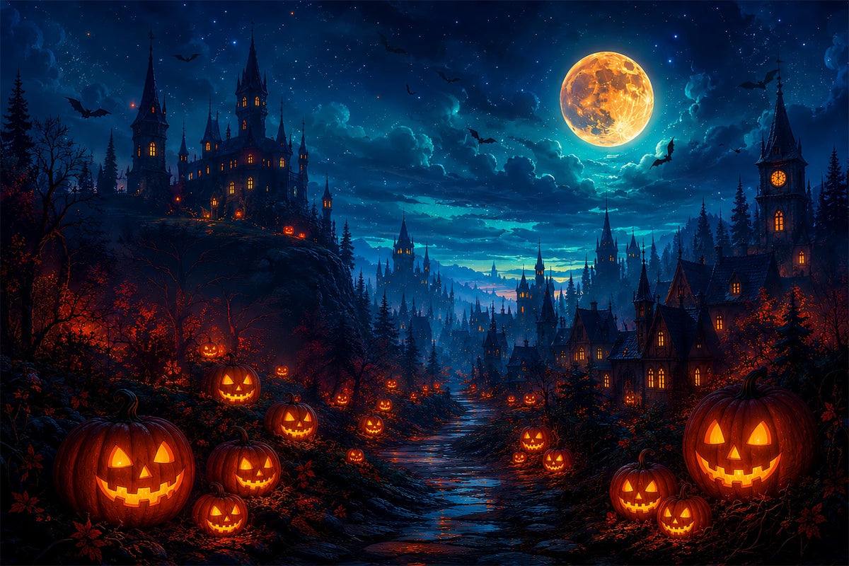 Idées De Décors Photo Pour Une Fête D'Halloween Citrouille Lumineuse Château De La Vallée Décor ZTT67-15