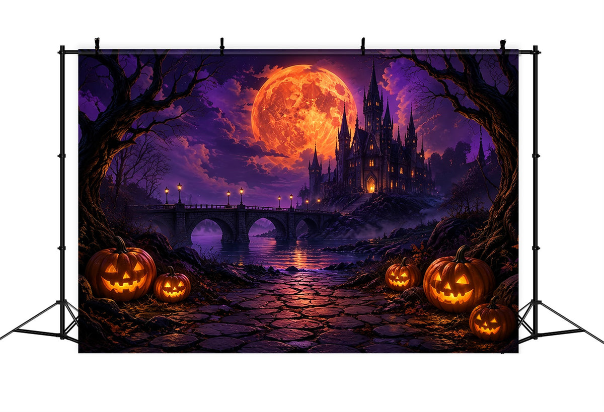 Décors Photo Effrayants Pour Halloween Château Gothique Avec Lune De FeuJoyeux HalloweenZTT67-17