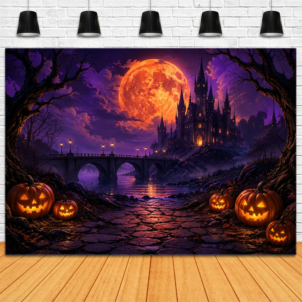 Décors Photo Effrayants Pour Halloween Château Gothique Avec Lune De FeuJoyeux HalloweenZTT67-17