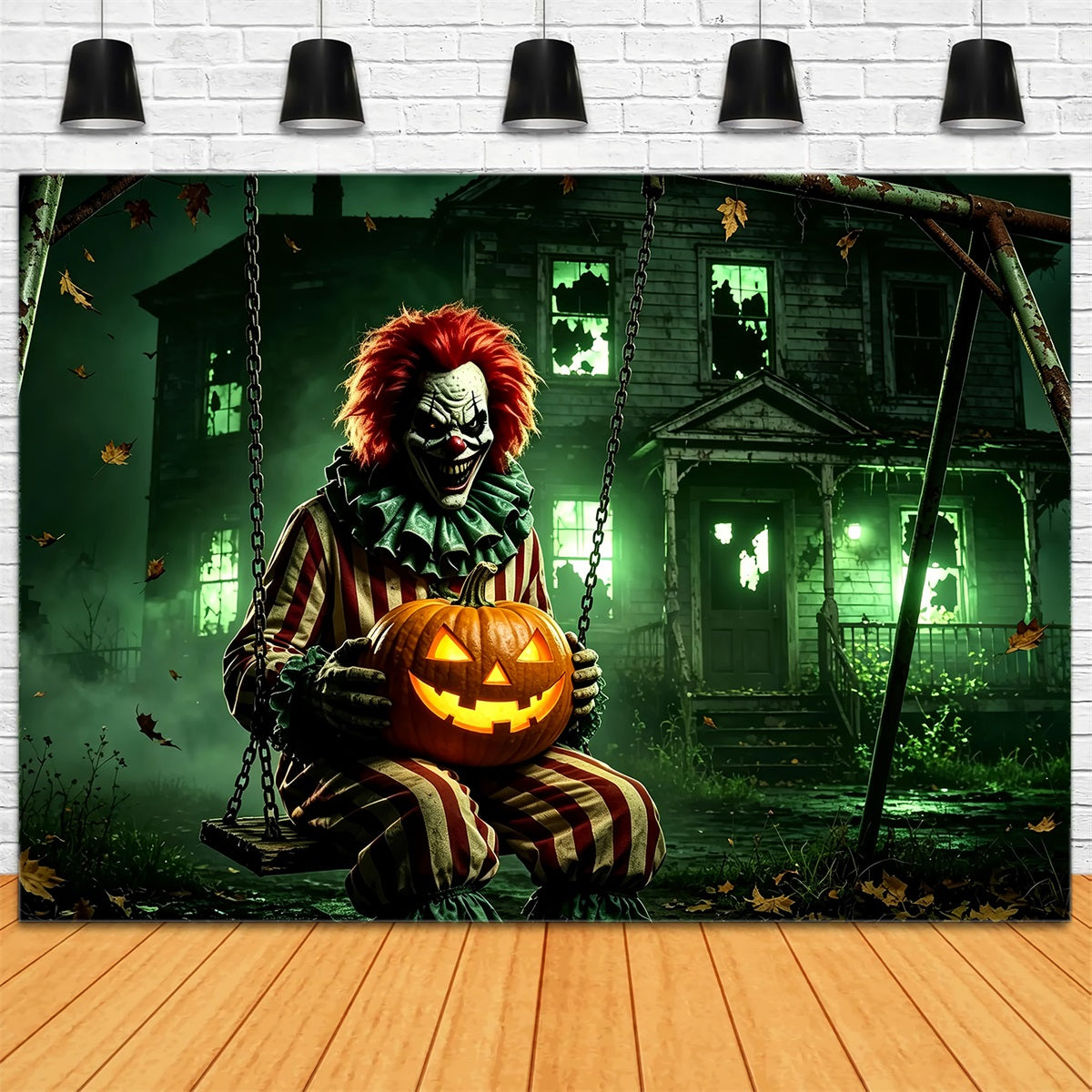 Toile De Fond Halloween Clown Maison Gothique Balançoire Citrouille Toile De Fond En Tissu Halloween ZTT67-19