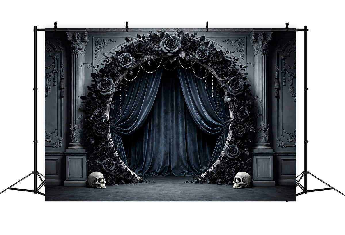 Décor De Mariage D'Halloween Arche De Crânes Et Roses NoiresDécor Photo D'Halloween ZTT67-23