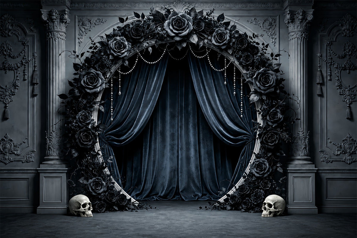 Décor De Mariage D'Halloween Arche De Crânes Et Roses NoiresDécor Photo D'Halloween ZTT67-23