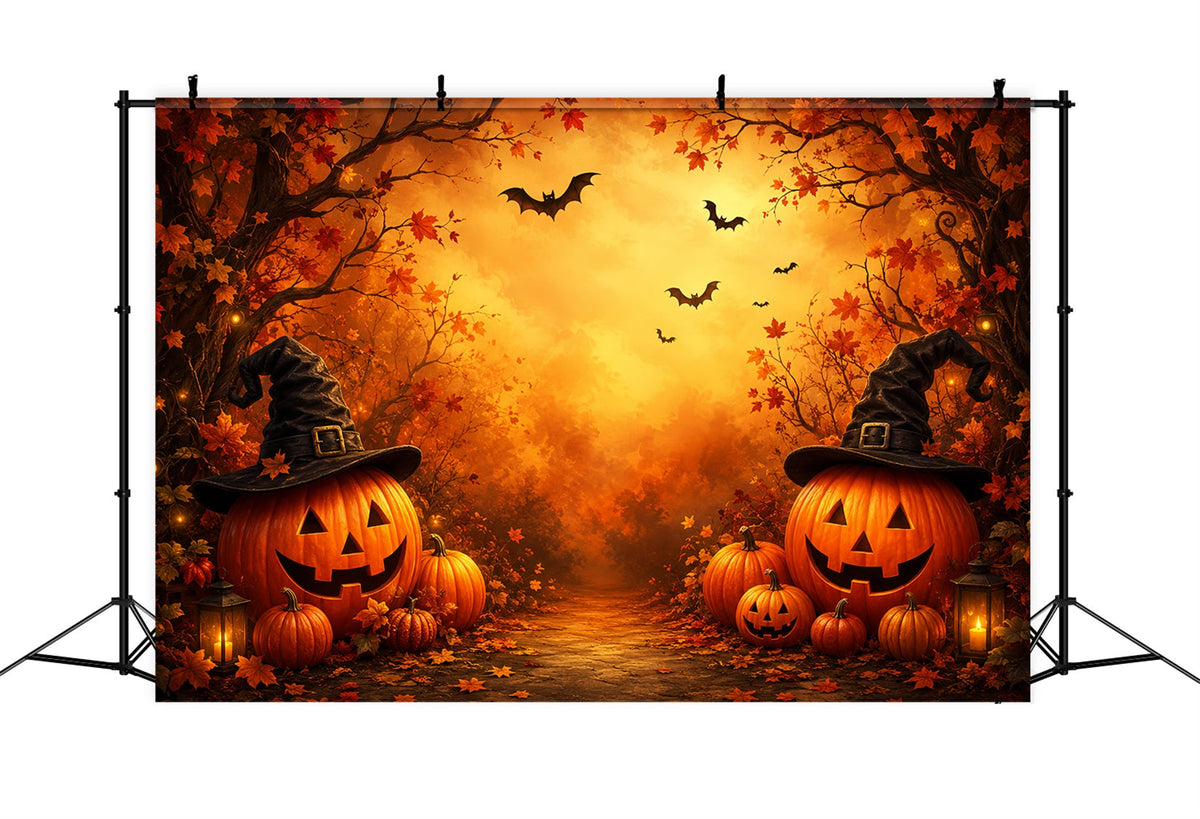 Décor De Fond Sur Le Thème D'Halloween Chapeau De Sorcière Forêt De CitrouillesPour Photos ZTT67-24