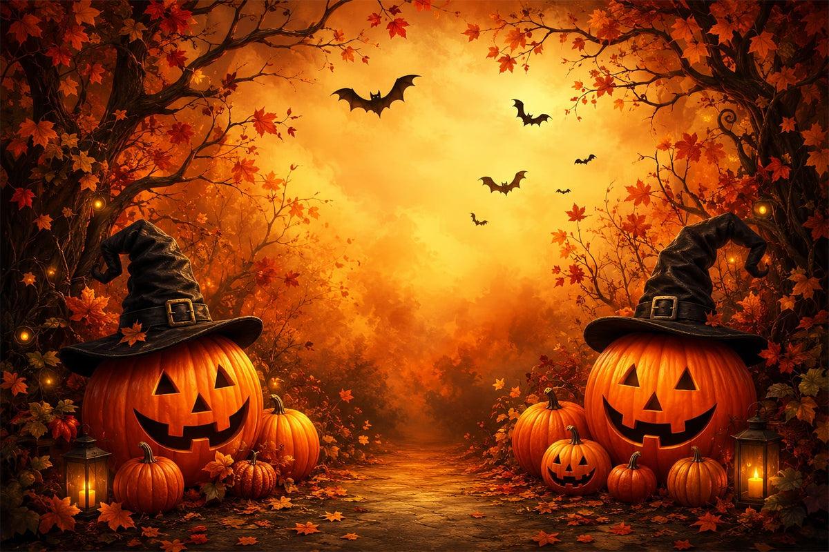 Décor De Fond Sur Le Thème D'Halloween Chapeau De Sorcière Forêt De CitrouillesPour Photos ZTT67-24