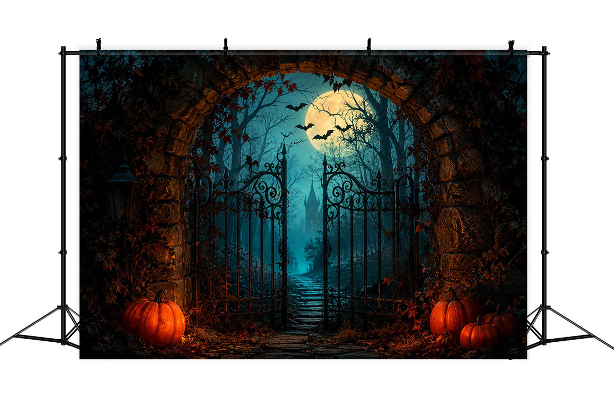 Décors Sur Le Thème D'Halloween Porte D'Entrée De Château Avec Citrouille Au Clair De LuneIdées De Décors ZTT67-25