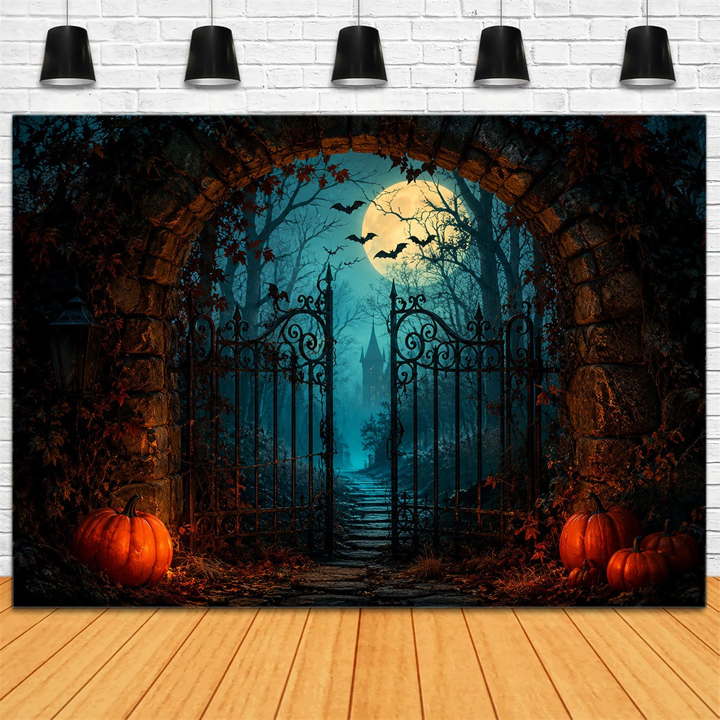 Décors Sur Le Thème D'Halloween Porte D'Entrée De Château Avec Citrouille Au Clair De LuneIdées De Décors ZTT67-25