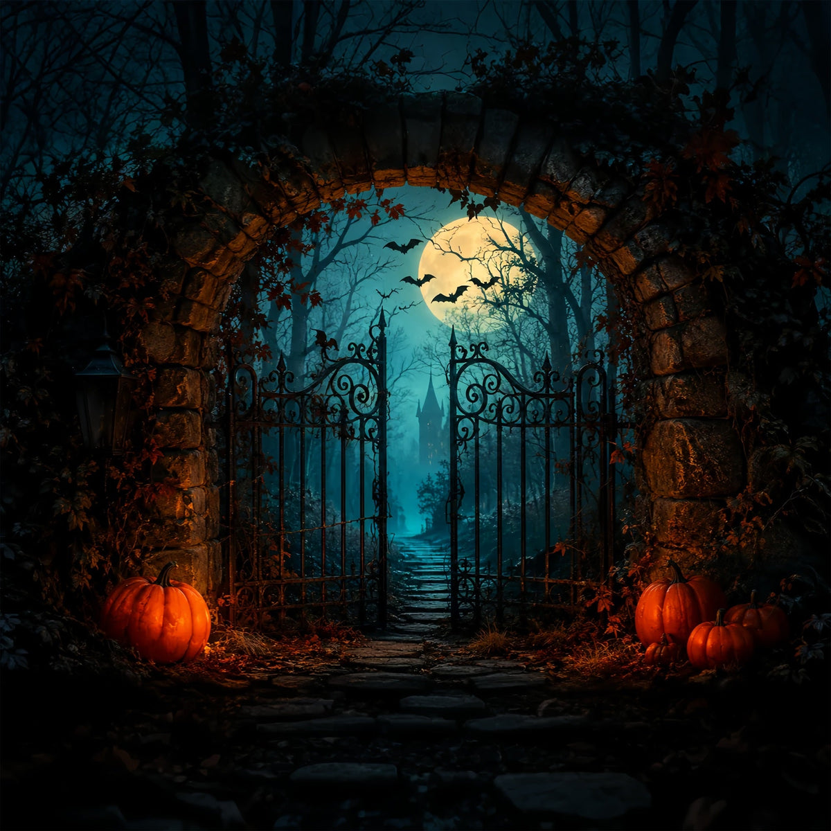 Décors Sur Le Thème D'Halloween Porte D'Entrée De Château Avec Citrouille Au Clair De LuneIdées De Décors ZTT67-25