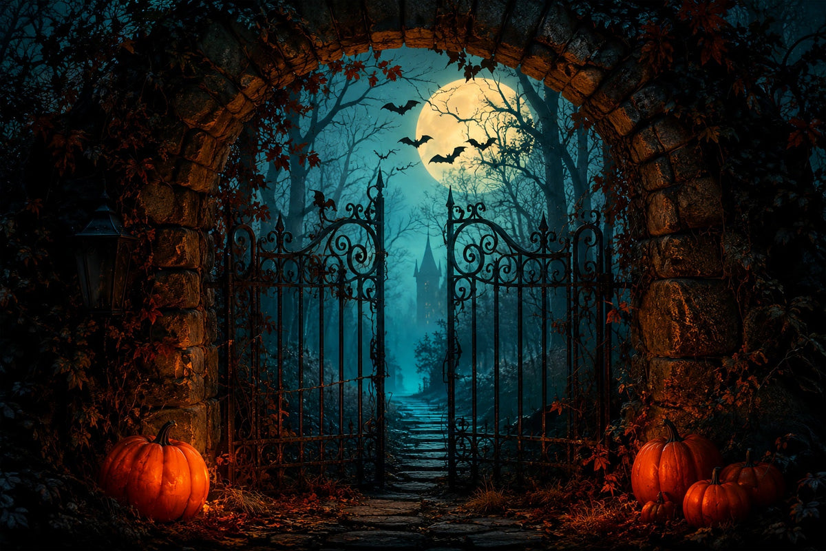 Décors Sur Le Thème D'Halloween Porte D'Entrée De Château Avec Citrouille Au Clair De LuneIdées De Décors ZTT67-25