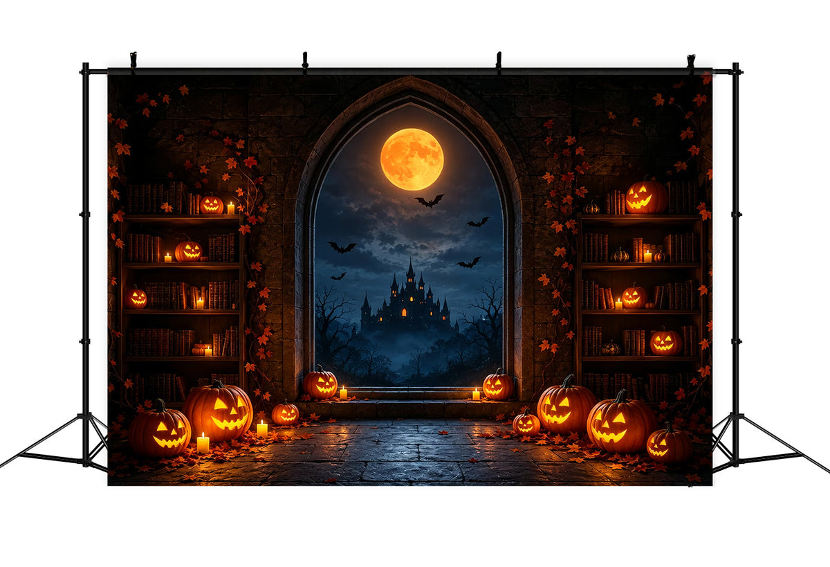 Décor De Lune D'Halloween Ctrouille Bibliothèque Château Fenêtre Décors Photo D'Halloween ZTT67-28