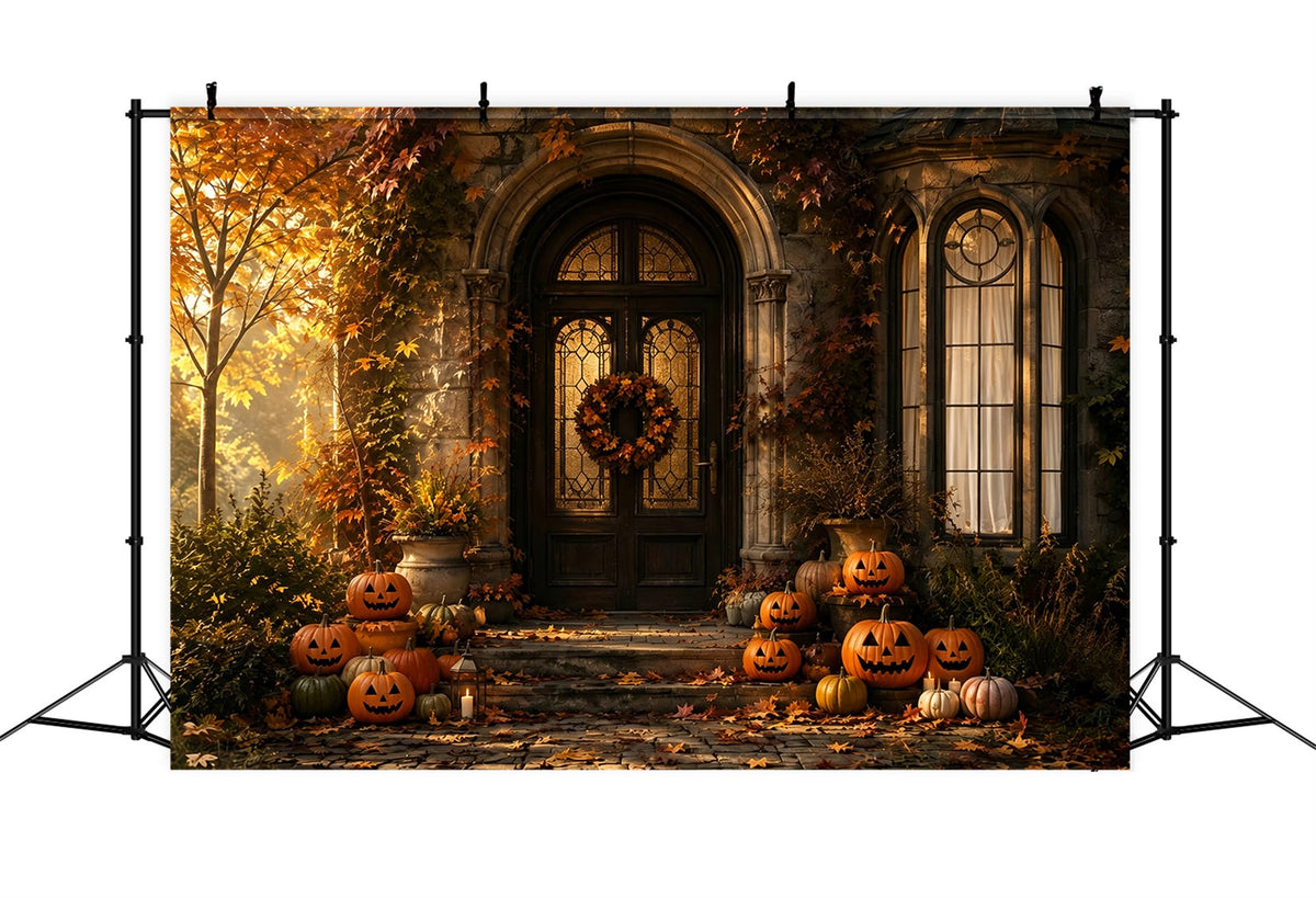 Décor Extérieur D'Halloween Porche De Manoir Avec Citrouilles D'Automne Pour Photos D'Halloween ZTT67-31