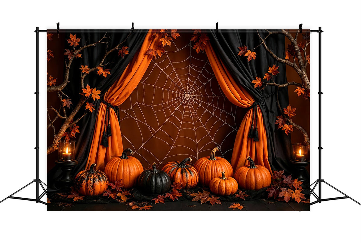 Décor De Citrouille D'Halloween Avec Toile D'Araignée OrangeIdées De Décor Photo Pour Halloween ZTT67-32