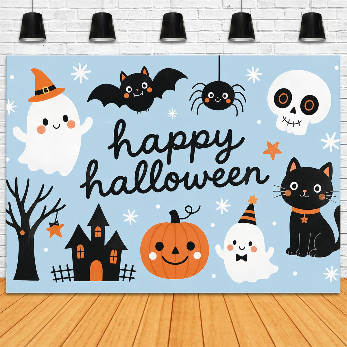Fond Photo D'Halloween Mignon Avec Chat Fantôme Et Citrouille ZTT67-33