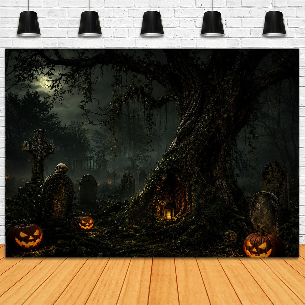 Décor De Cimetière Personnalisé Pour Halloween Clair De LuneArbre À Citrouilles Décor ZTT67-34