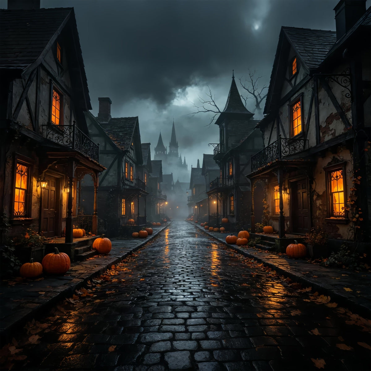 Décors En Carton Pour Halloween Rue Brumeuse Du Village De Citrouilles Décor Photographique D'Halloween ZTT67-39