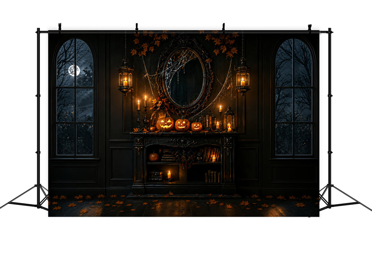 Décor De Fond Pour Photomaton D'Halloween Citrouille Gothique Bougie Cheminée Décor ZTT67-40