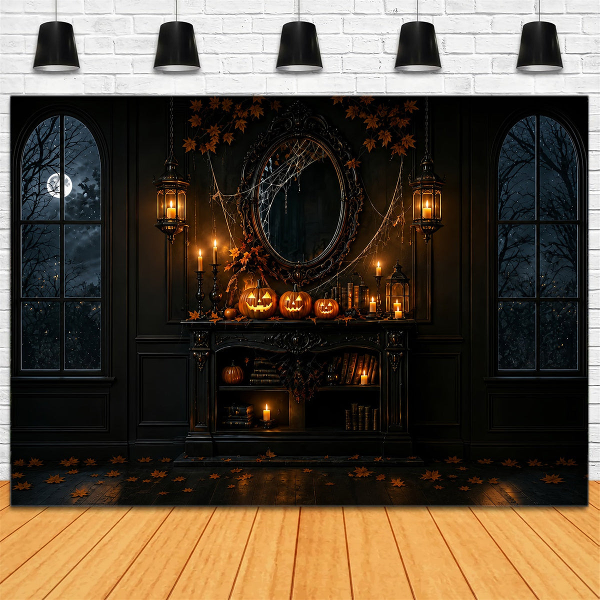 Décor De Fond Pour Photomaton D'Halloween Citrouille Gothique Bougie Cheminée Décor ZTT67-40