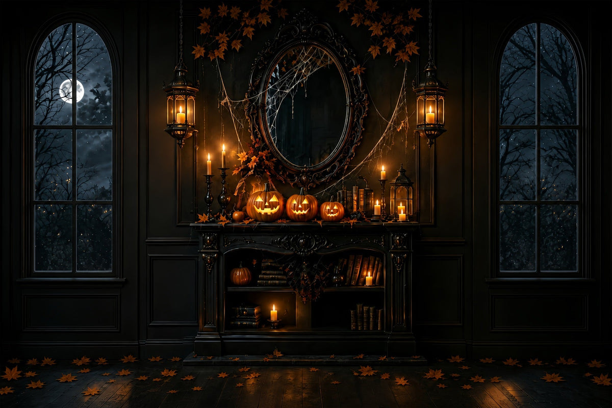 Décor De Fond Pour Photomaton D'Halloween Citrouille Gothique Bougie Cheminée Décor ZTT67-40