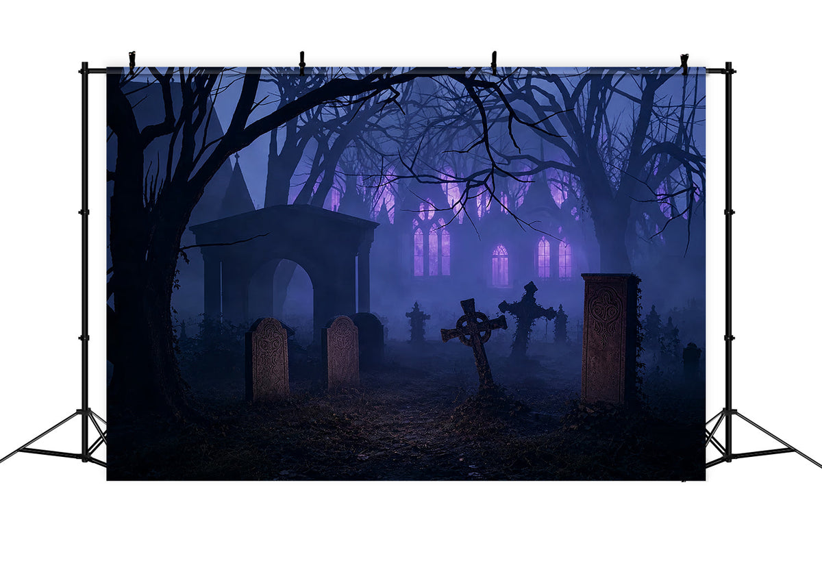 Décor De Cimetière D'Halloween Ruines De Cimetière Violettes Brumeuses Décor De Photomaton Halloween ZTT67-42