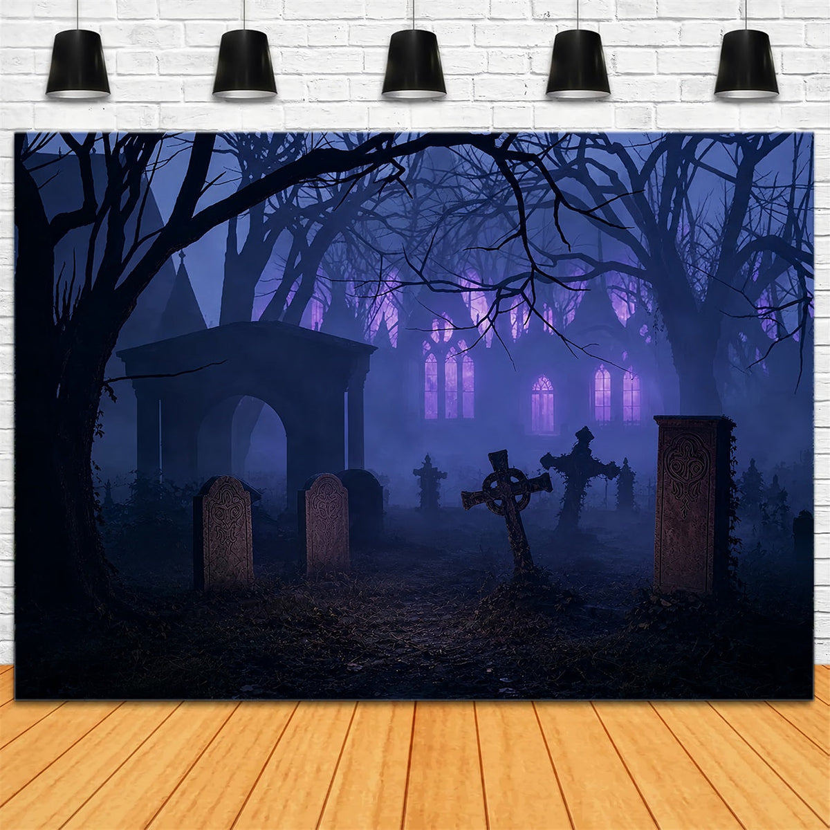 Décor De Cimetière D'Halloween Ruines De Cimetière Violettes Brumeuses Décor De Photomaton Halloween ZTT67-42