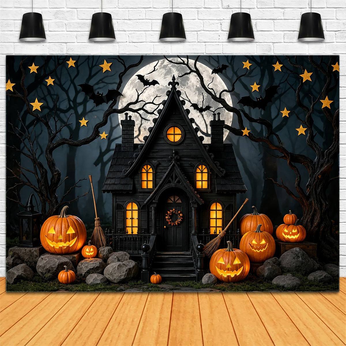 Décor D'Halloween Pour Photomaton Citrouille Au Clair De Lune Maison Hantée Décor Mignon Pour Halloween ZTT67-43