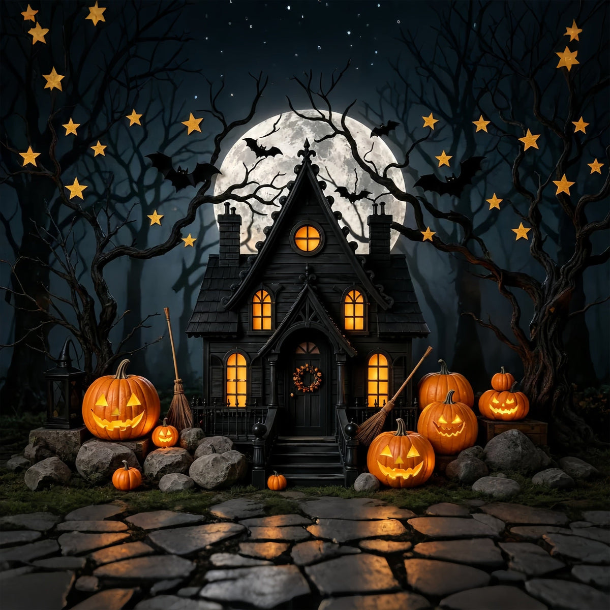 Décor D'Halloween Pour Photomaton Citrouille Au Clair De Lune Maison Hantée Décor Mignon Pour Halloween ZTT67-43