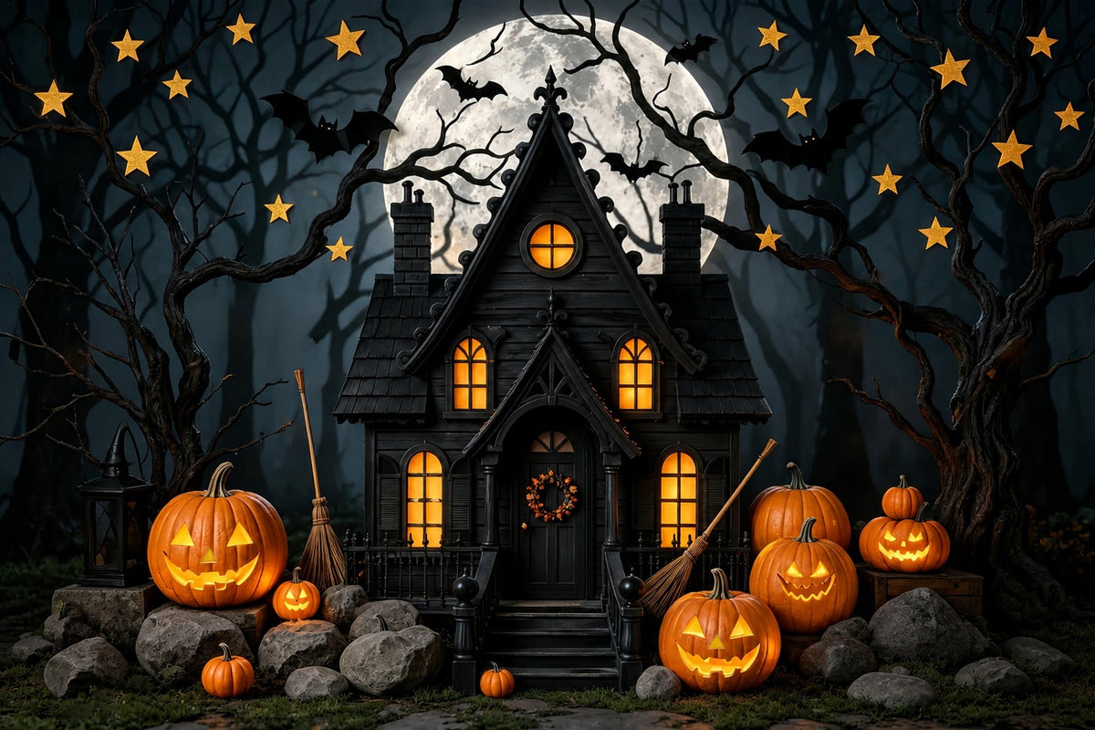 Décor D'Halloween Pour Photomaton Citrouille Au Clair De Lune Maison Hantée Décor Mignon Pour Halloween ZTT67-43