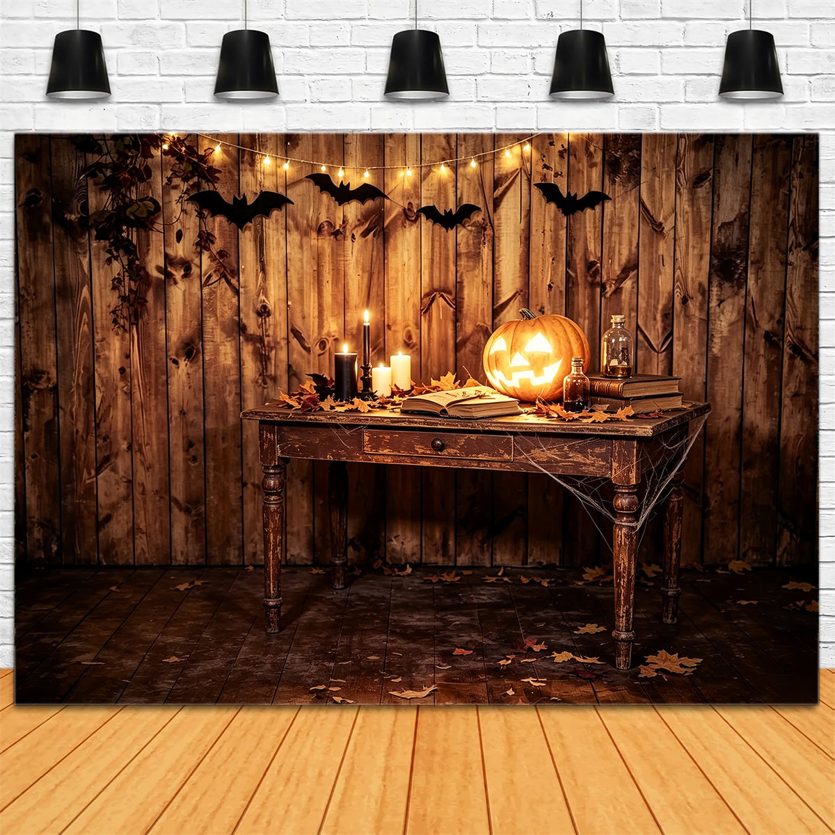 Décor De Table Rustique Avec Bougies Citrouilles Pour Halloween Décoration D'Anniversaire D'Halloween ZTT67-46