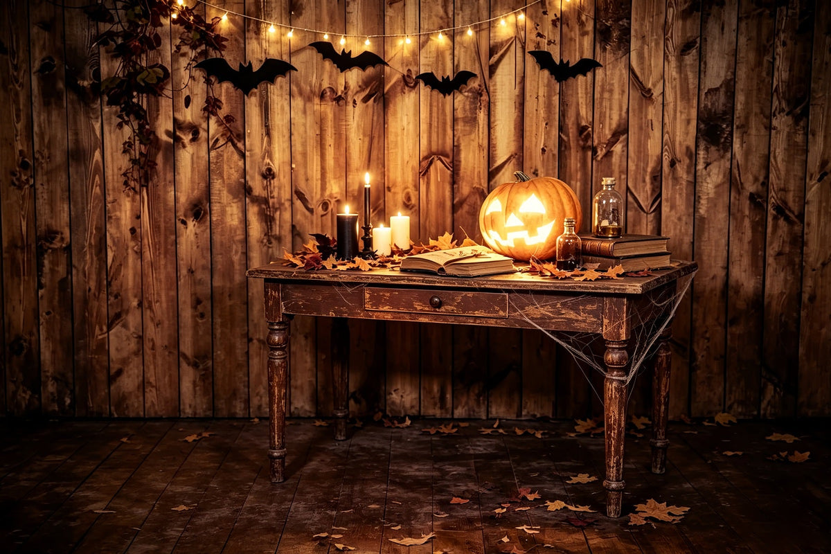 Décor De Table Rustique Avec Bougies Citrouilles Pour Halloween Décoration D'Anniversaire D'Halloween ZTT67-46