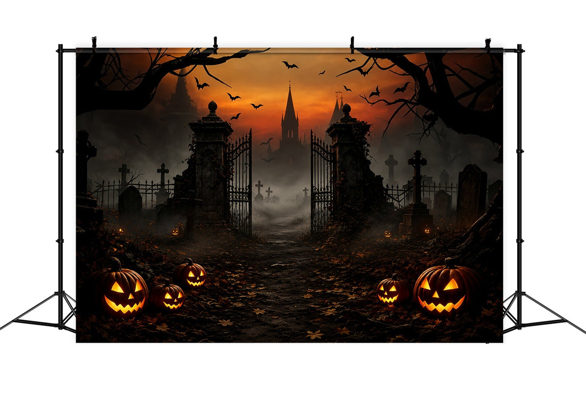 Décor De Maison D'Halloween Porte De Cimetière Brumeuse Avec Citrouilles Décor De Cimetière D'Halloween ZTT67-47