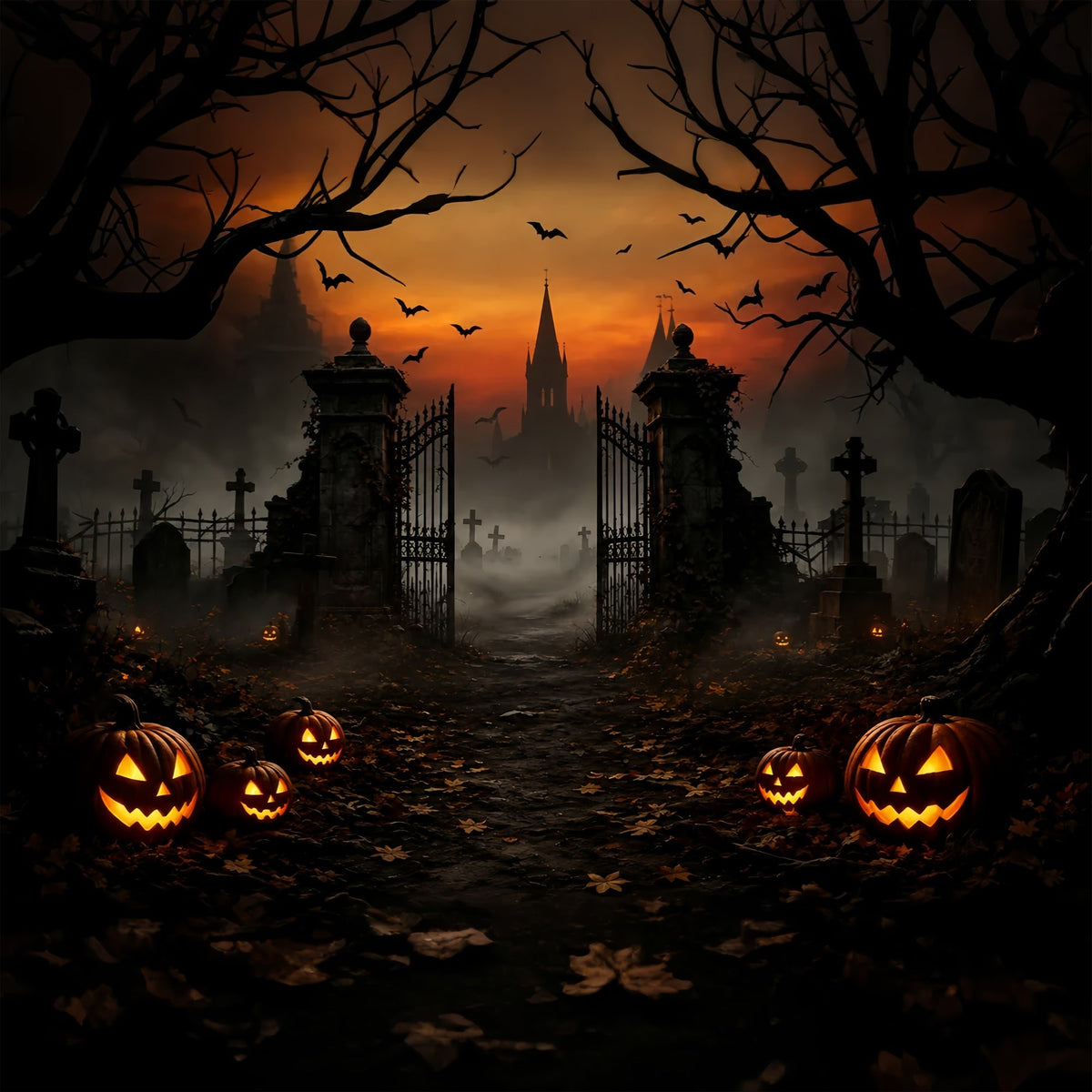 Décor De Maison D'Halloween Porte De Cimetière Brumeuse Avec Citrouilles Décor De Cimetière D'Halloween ZTT67-47
