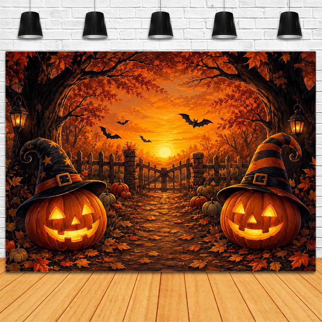 Décor De Scène D'Halloween Chapeau De Sorcière Chemin De Citrouilles Toiles De Fond ZTT67-5