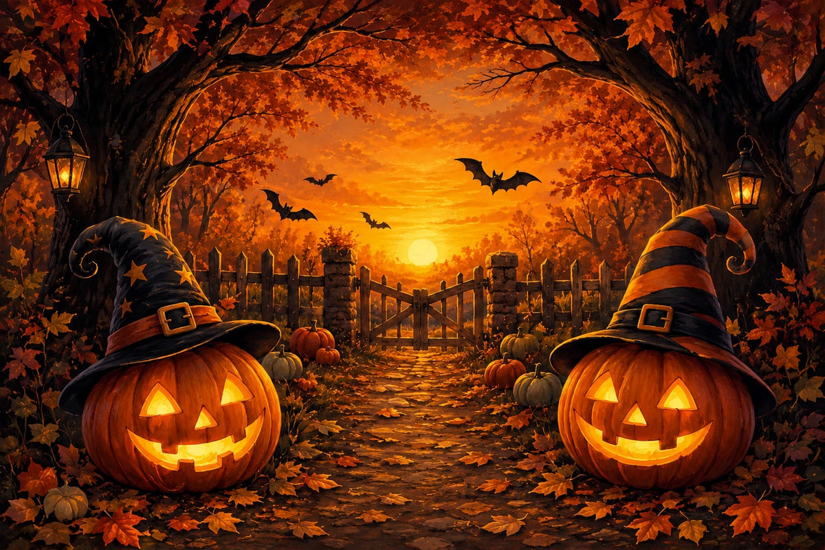 Décor De Scène D'Halloween Chapeau De Sorcière Chemin De Citrouilles Toiles De Fond ZTT67-5