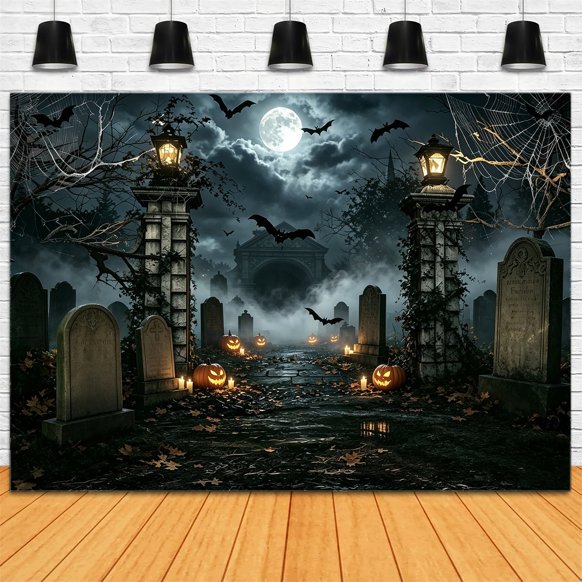 Décor De Fond D'Halloween Avec BallonsToile D'Araignée Citrouille Entrée De Cimetière Thème Halloween ZTT67-50