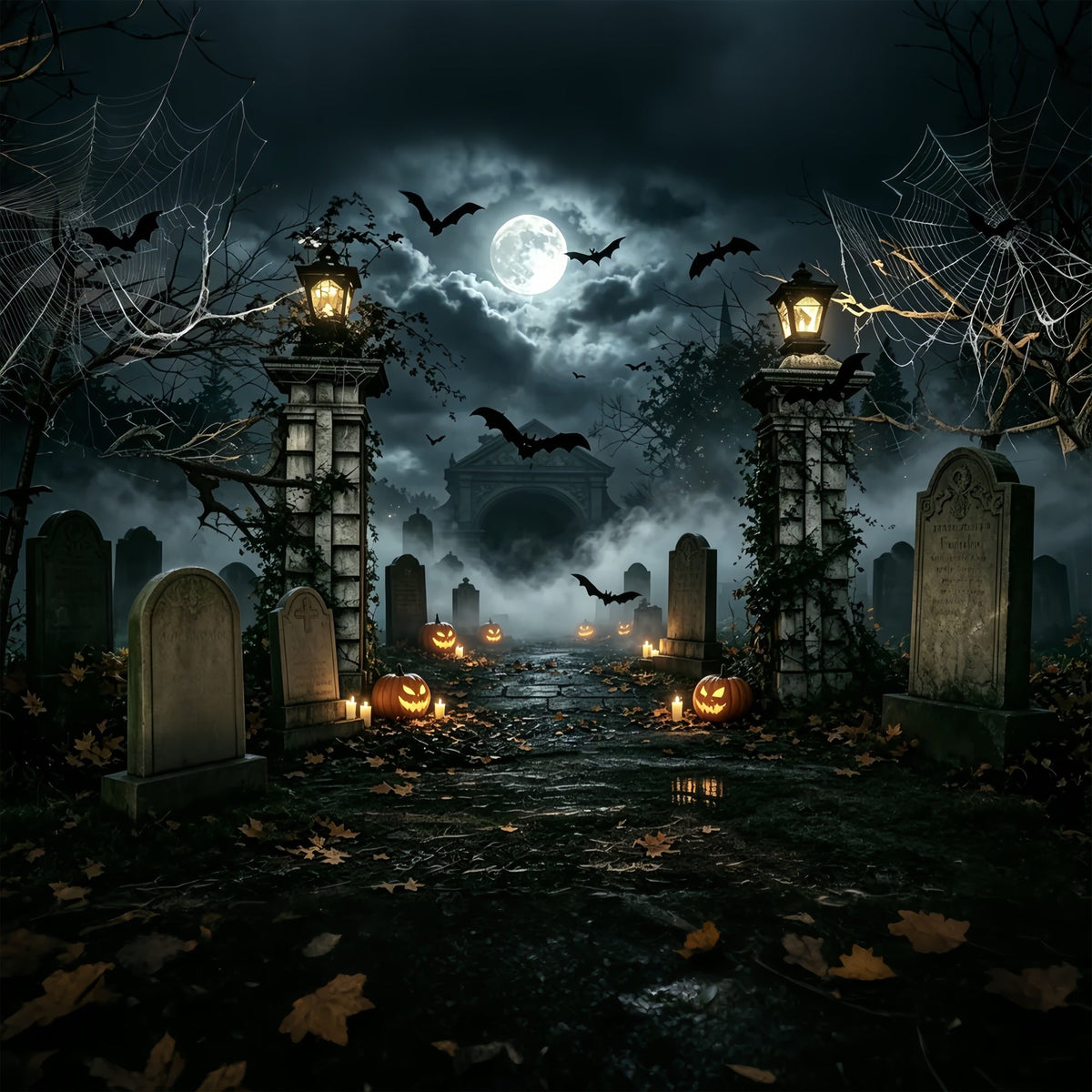 Décor De Fond D'Halloween Avec BallonsToile D'Araignée Citrouille Entrée De Cimetière Thème Halloween ZTT67-50