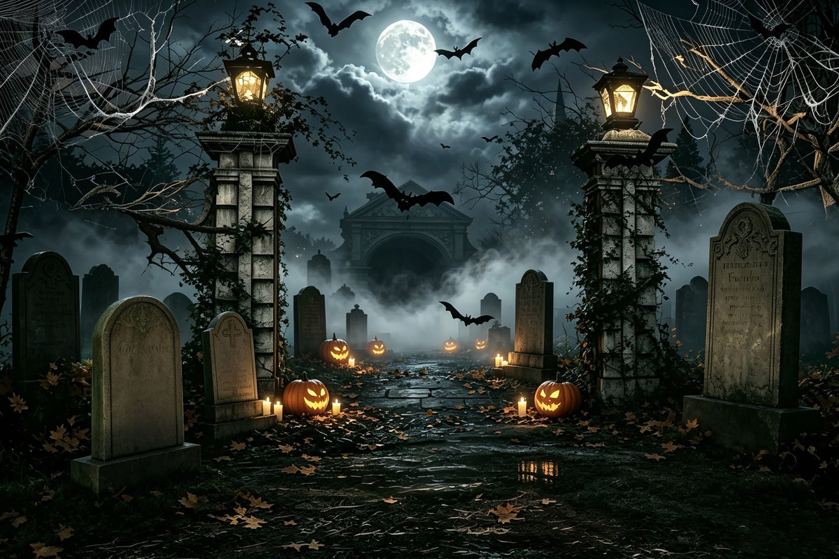 Décor De Fond D'Halloween Avec BallonsToile D'Araignée Citrouille Entrée De Cimetière Thème Halloween ZTT67-50