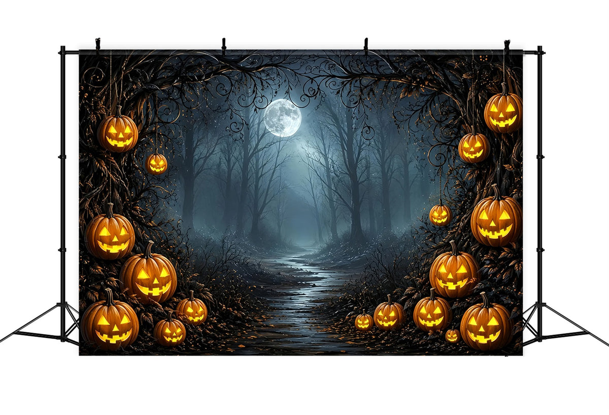 Décor De Fête D'Halloween Nuit Étoilée Chemin Forestier De Citrouilles Au Clair De LuneIdées De Décor ZTT67-51