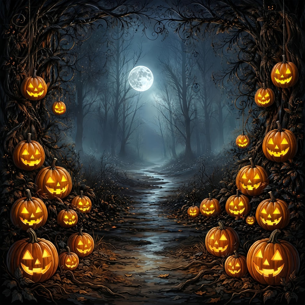 Décor De Fête D'Halloween Nuit Étoilée Chemin Forestier De Citrouilles Au Clair De LuneIdées De Décor ZTT67-51