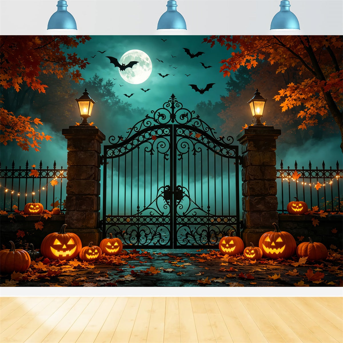 Décor D'Halloween Avec Citrouilles Et Chauves-Souris Décoration Automnale Iron Gateway Pour PhotomatonZTT67-53