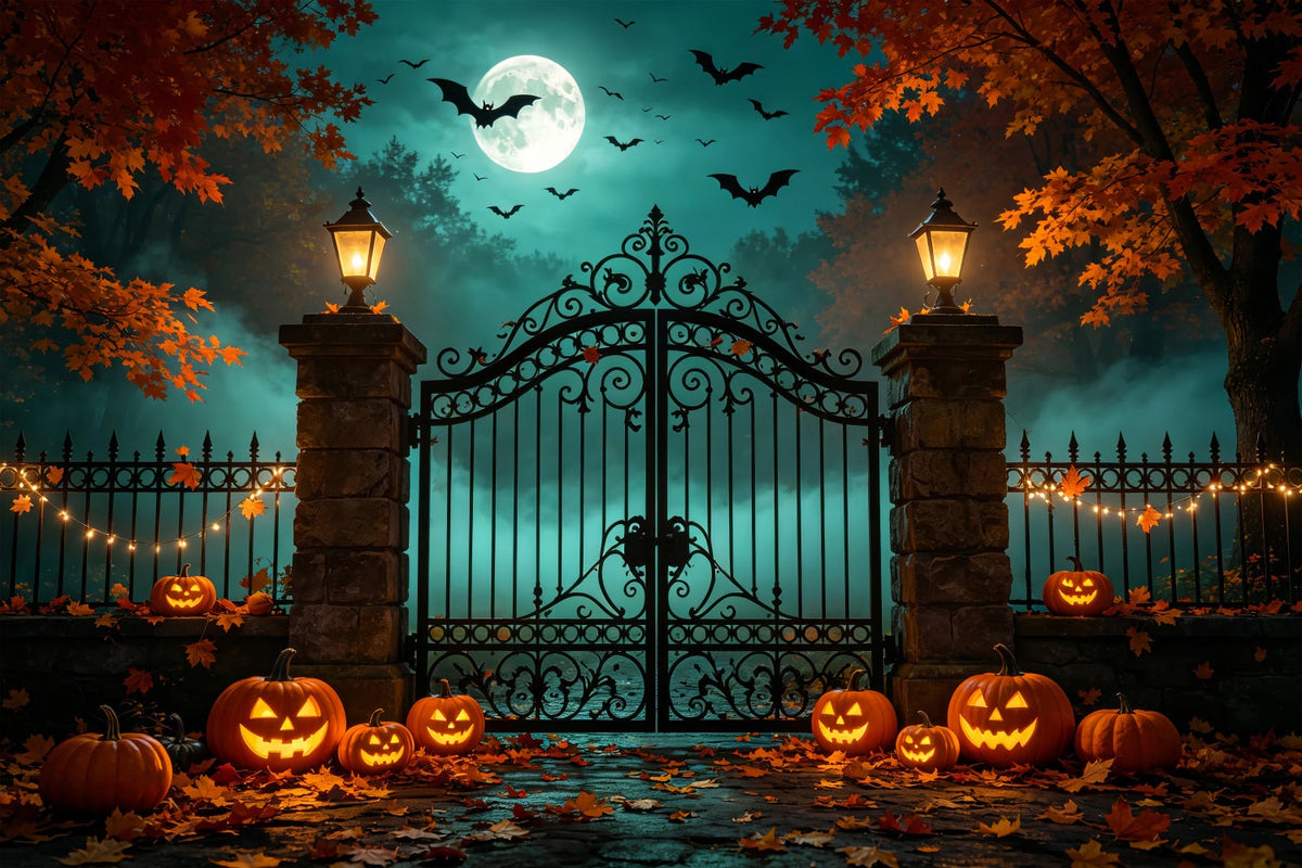 Décor D'Halloween Avec Citrouilles Et Chauves-Souris Décoration Automnale Iron Gateway Pour PhotomatonZTT67-53