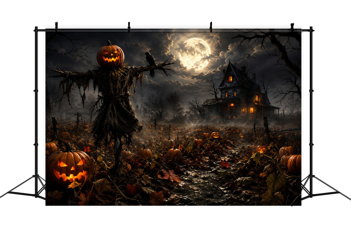 Décor De Ferme Avec Épouvantail Au Clair De Lune Champ De Citrouil les Idées De Bricolage Pour Halloween ZTT67-58