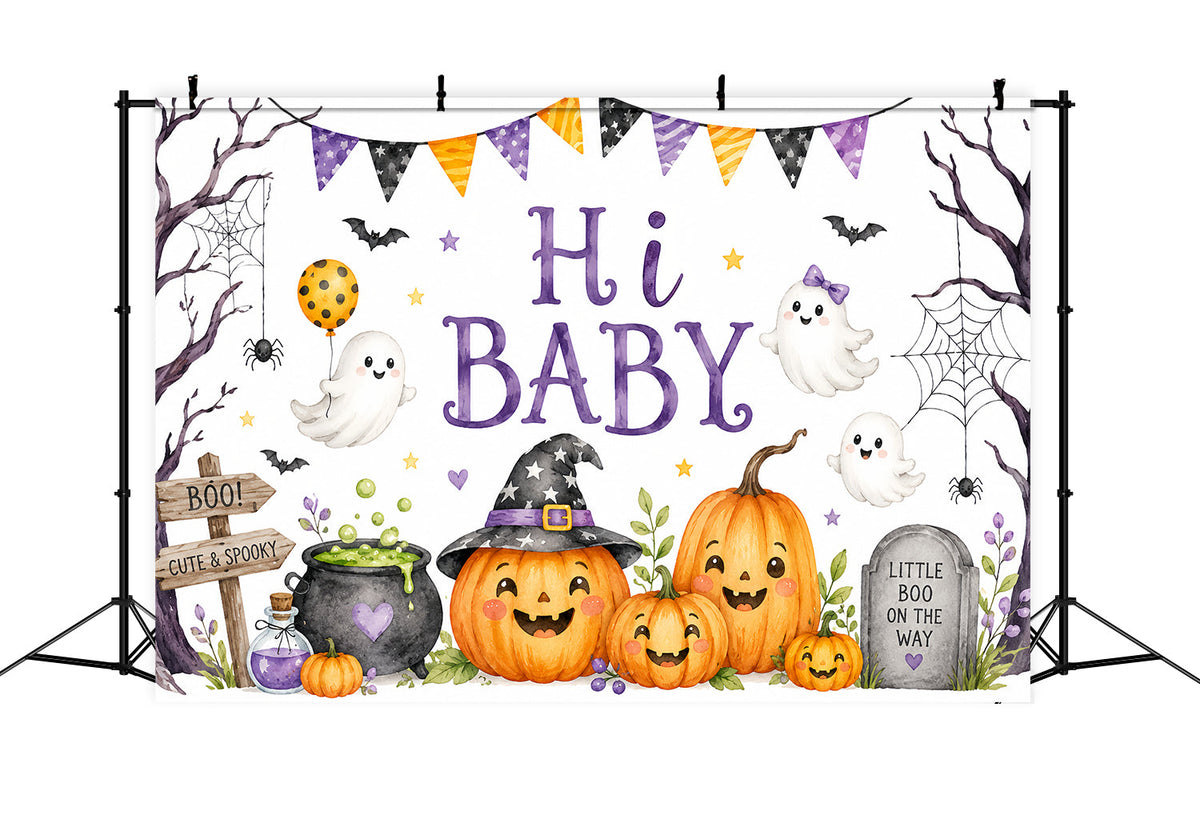 Décor De Fond Pour Baby Shower D'Halloween Thème Citrouille Et Fantôme Mignon Séance Photo De GroupeZTT67-6
