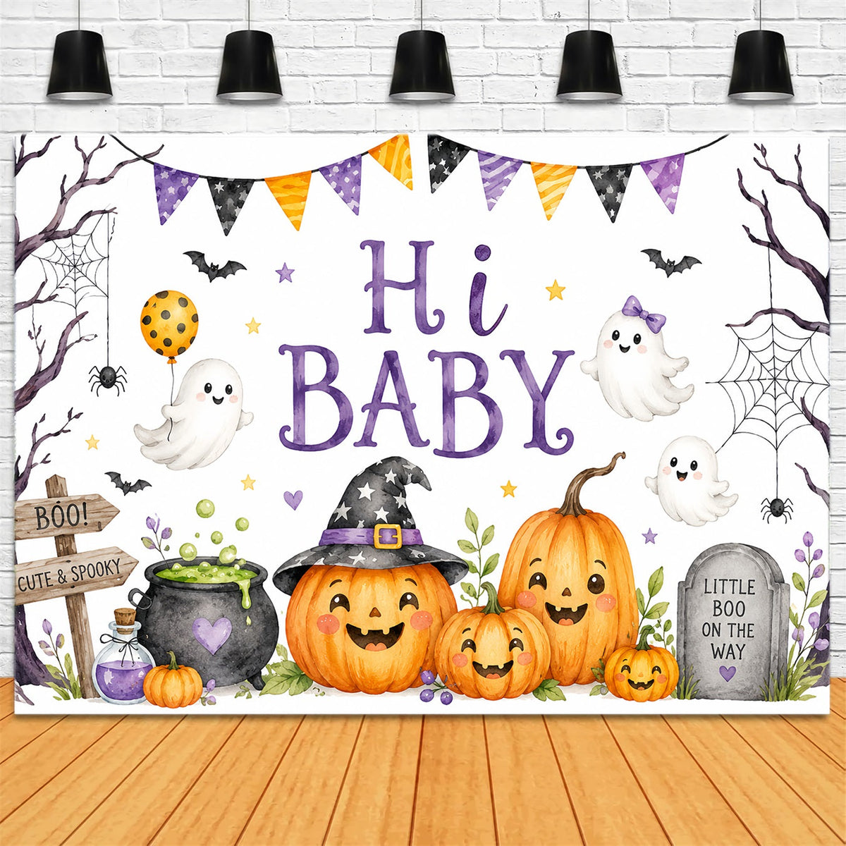 Décor De Fond Pour Baby Shower D'Halloween Thème Citrouille Et Fantôme Mignon Séance Photo De GroupeZTT67-6