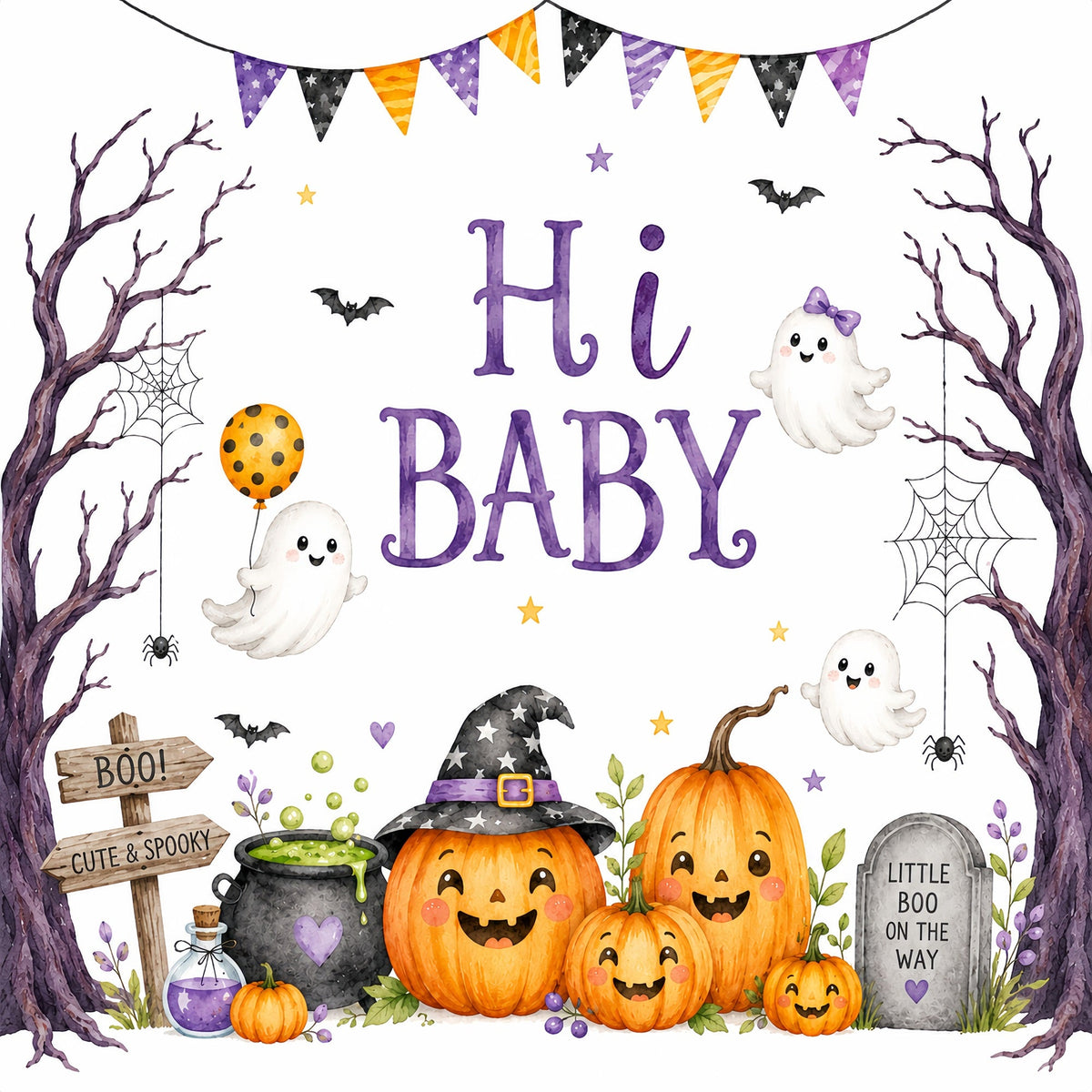 Décor De Fond Pour Baby Shower D'Halloween Thème Citrouille Et Fantôme Mignon Séance Photo De GroupeZTT67-6