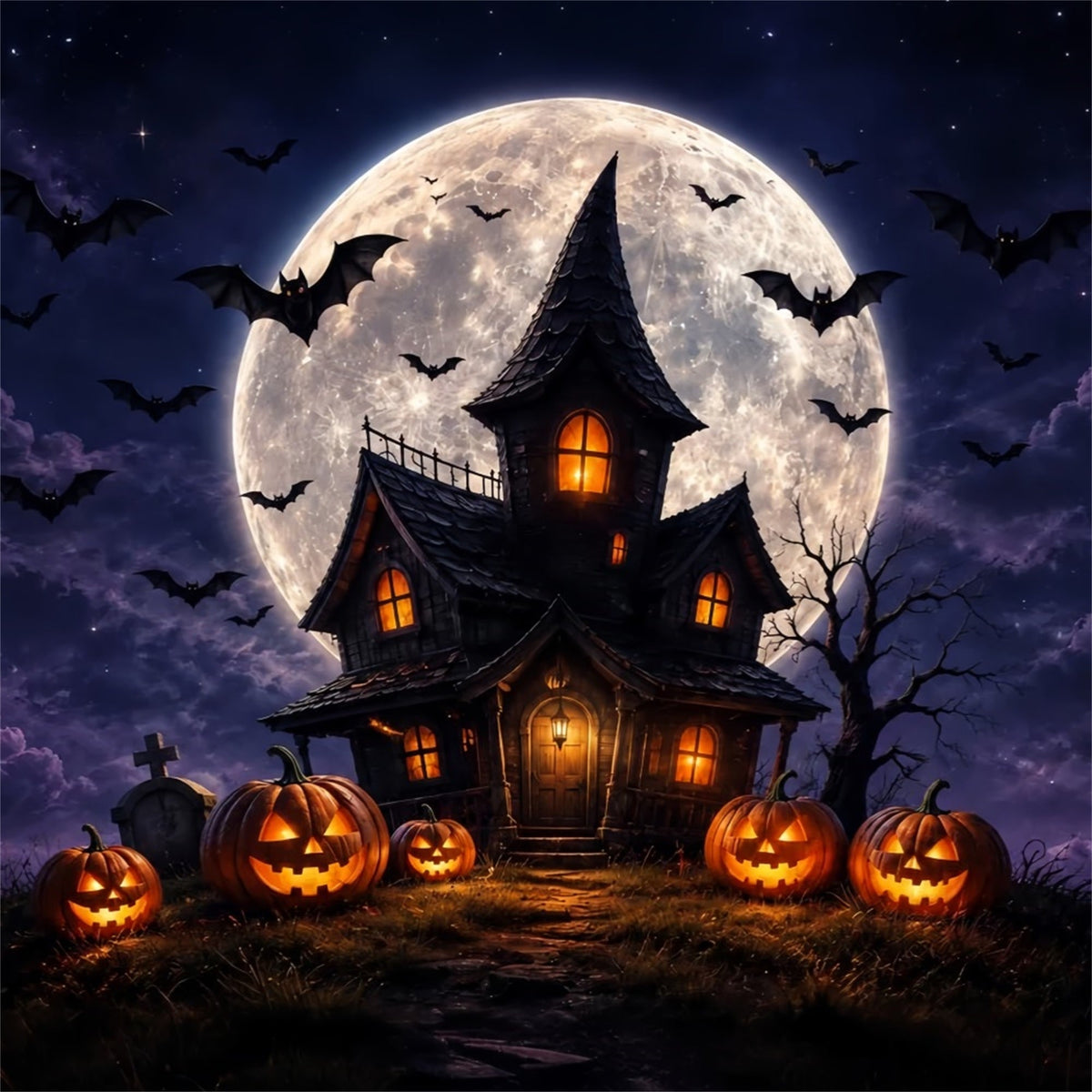 Décor De Repaire De Sorcière Citrouille Au Clair De Lune Scène D'Halloween Dans Une Maison HantéeDécor ZTT67-60