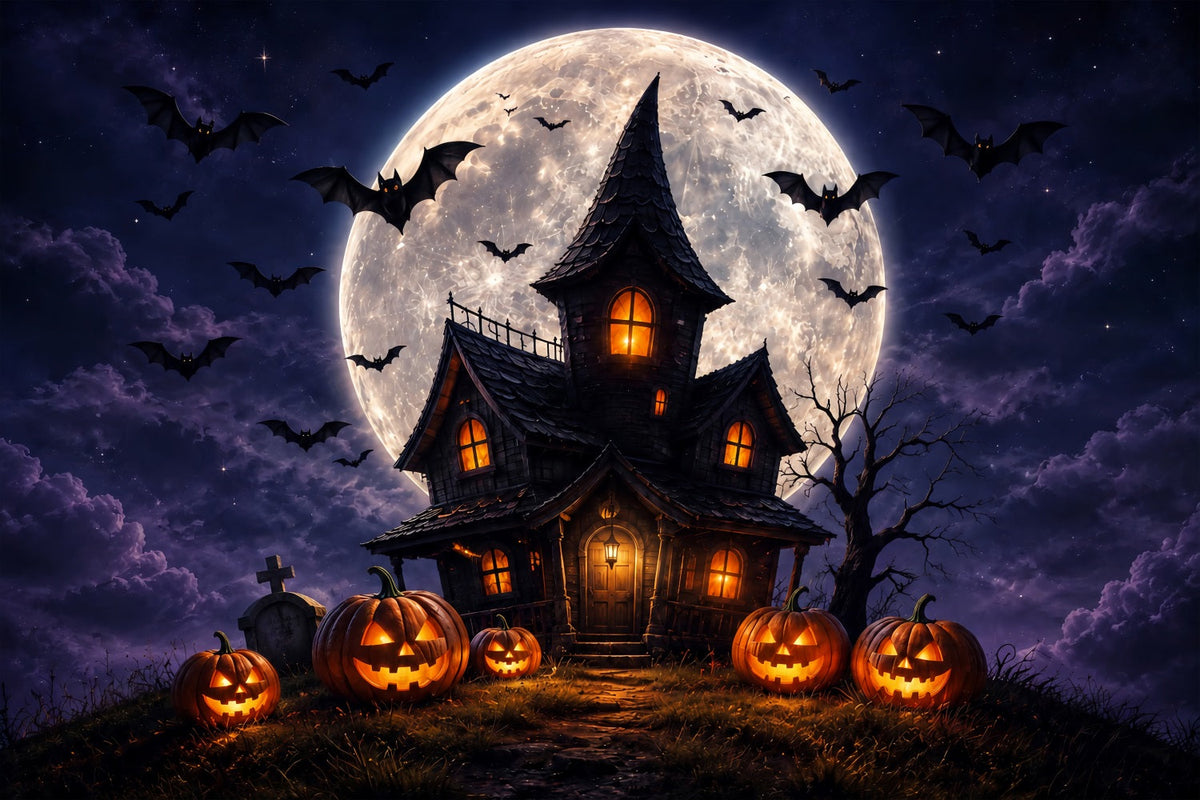 Décor De Repaire De Sorcière Citrouille Au Clair De Lune Scène D'Halloween Dans Une Maison HantéeDécor ZTT67-60