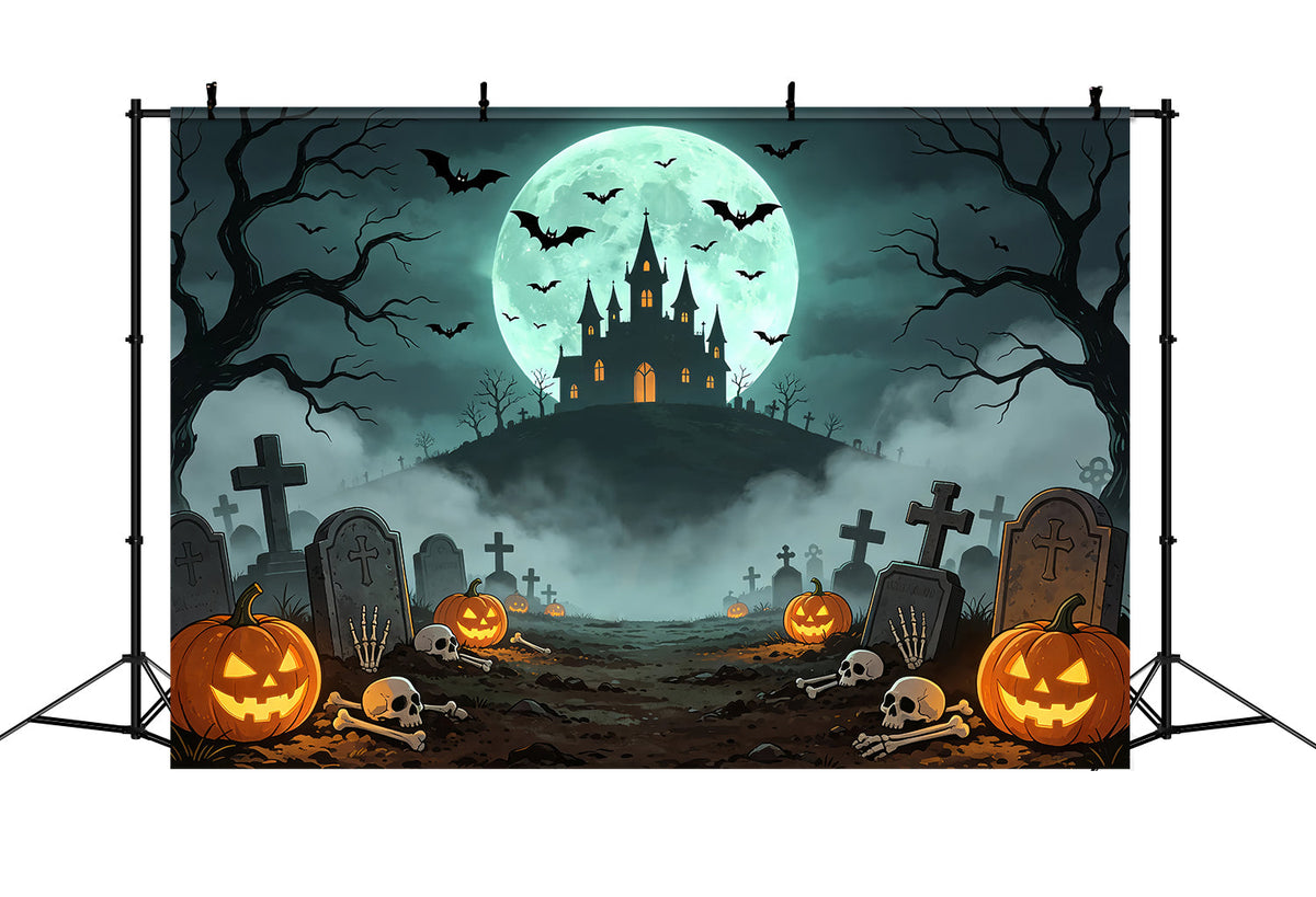 Décors De VampiresChâteau Au Clair De Lune Cimetière Chemin Décors Photo Effrayants Pour Halloween ZTT67-61