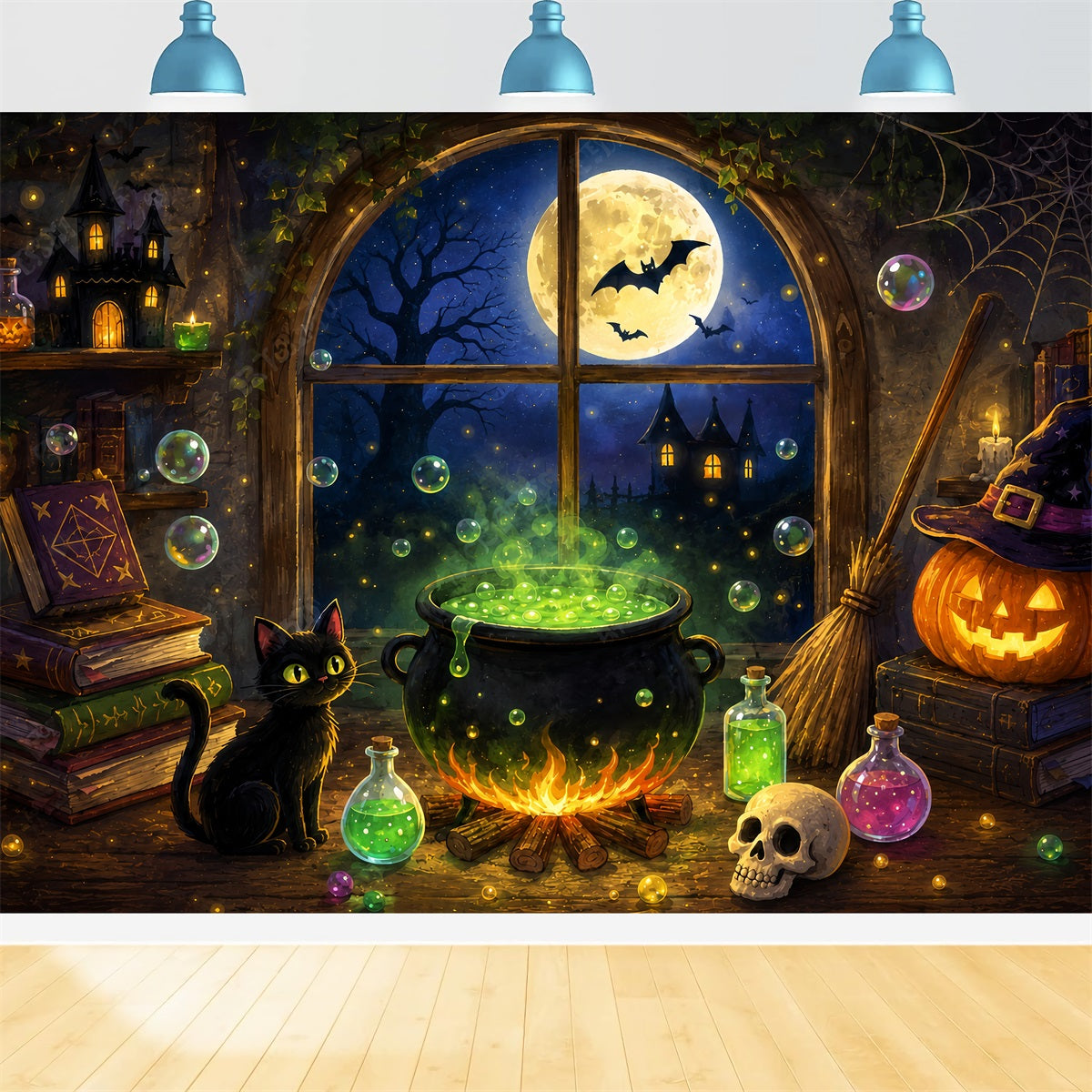 Décor De Cuisine De SorcièreChaudron De Sorcière Au Clair De LuneChaletDécor D'Halloween Simple ZTT67-62